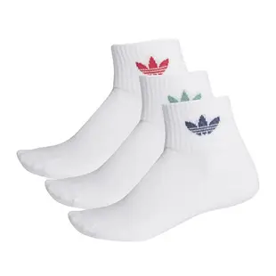 adidas 襪子 Mid-Cut Crew Socks 藍 綠 紅 短襪 三雙入 三葉草【ACS】 FM0642