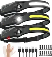 Rechargeable 3PCS Headlamp Set with Motion Sensor & 350 Lumen Brightness