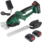 2-in-1 Cordless Hedge Trimmer & Grass Shear, 24V Electric Shrub Trimmer with 2 * 1500mAh Batteries, Handheld Grass Trimmer with 2 Replaceable Blades for Lawn Care Branches Pruning
