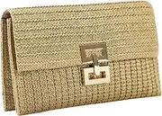 [OATIPHO] Stylish Decorative Clutch Bag Simple Woven Handbag for Women Beach Clutch Purse Buckle Closure for Daily Use