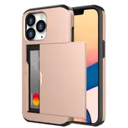 ZUSLAB Slide Armor Card Holder Case for iPhone 13 Pro 6.1" Protective Shockproof Hard Back Cover for Apple - Rose Gold