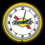 19" Sunoco Oil Sign Double Yellow Neon Clock Gasoline Gas Man Cave Garage