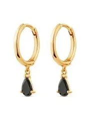 [SALLY SKOUFIS] Pure Drop Alchemy Huggie Earrings With Black Diamonds in Gold