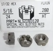 5/16-24 HEX SLOTTED NUTS STEEL PLAIN 17/32" AF X .280" TH (100)