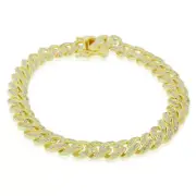 925 Sterling Silver Gold-Tone CZ Cuban Link Bracelet 10MM