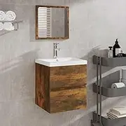 Smoked Oak Bathroom Cabinet with Mirror, Bathroom Storage Organizer for Small Spaces, Engineered Wood Toilet Paper Shelf Narrow Slim Baño