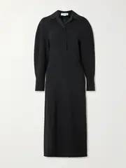 [Victoria Beckham] Victoria Beckham - Asymmetric Gathered Crepe Shirt Dress - Black - UK 16 UK 16 Black