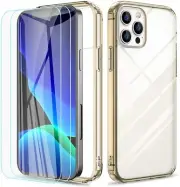RAXFLY iPhone 12 Pro Max Case with 2 Pack Screen Protector 6.7 inch light golden
