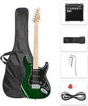 GLARRY Full Size Electric Guitar for Music Lover Beginner with 20W Amp and Accessories Pack Guitar Bag (Green)