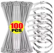 Stainless Steel Cable Ties SS304 Metal Self Locking Zip Tie Strap Wrap 100PCS
