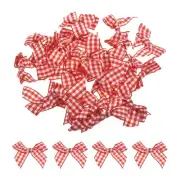 30Pcs Mini Gingham Ribbon Bow 1.5" Checkered Fabric Satin Red and White