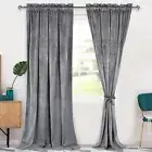 Grey Velvet Curtains 96 inches-Blackout Thermal Insulated Solid Soft Curtains...