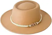 LJJCSFF Wide Brim Fedora Hat Classic Fedora Flat Top Hat Vintage Felt Hat Pork Pie Hat Brown Felt Fashion Hat Fedora Hat for Women Men Fashionable