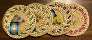 Needlepoint Table Warmers Set Purple Teal Fuchsia Green Wicker
