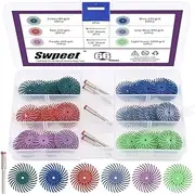 Swpeet 66Pcs 2.5cm 6 Mixed Grit 80/120/220/400/600/1000 Radial Bristle Disc Abrasive Brush Gap Polishing Pad Buffing Wheel Assortment Kit with 0.3cm Shank for Rotary Tools Cleaning Finishing Deburring