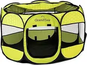 GrandTies Waterproof Dog & Cat Playpen – Foldable Pet Tent for Indoor & Outdoor, Pop-Up Kennel for Puppies, Kittens & Rabbits – Portable Travel Crate with Carrying Case (Spring Sprout, Large)