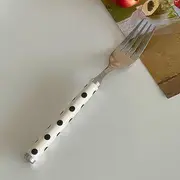 Polka Dot Stainless Steel Knife / Fork / Spoon Main Fork - Polka Dot - Black & White & Silver - One Size