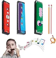 Harmonica, 16 Holes Children's Harmonica, Colour Harmonica Toy, Cartoon Harmonica Children, Harmonica Made of Wood, Harmonica Diatonic, for Beginners, with Bending Pencils
