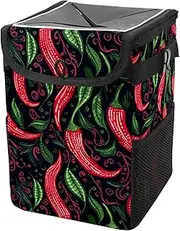 Car Trash Can with Lid and Storage Pockets Leak-Proof Organizer,Multipurpose Trash Bin for Car,Abstract Vegetables Abstract Red