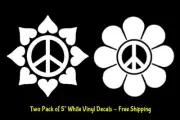 Peace Heart Flower Two Pack 5" White Vinyl Decals Car Windows Van Tablet