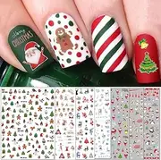 TailaiMei Christmas Nail Decals Stickers, Self-Adhesive Nail Art Decorations, Design for Santa Claus Snowflake Snowman (1366 Pcs, 12Sheets)