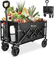 RAINBEAN Collapsible Wagon Cart Foldable Heavy Duty Folding Wagon Large Capacity Shopping Cart Utility for Camping Garden Beach Sports Fishing, Black (100L)