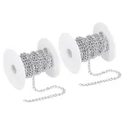 33Ft Curb Chain, Twisted Cuban Link Chain with Spool 6 x 3.5 x 1mm, Silver