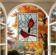 Tiffany Style Red Cardinal Stained Glass Hanging Window Panel Suncatcher 12x18in