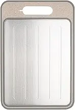 Defrosting Board, 4 in 1 Defrosting Tray Cutting Board with Grater Sharpener Double Sided Chopping Board with Groove Design for Cut Fast Thaw Meat ＆ Food Khaki L