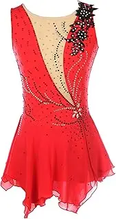 [Zagitova] Figure Skating Dress for Girls Breathable Applique Women Graceful Open Back Dance Outfits with Shiny Rhinestone