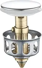 SagaSave Wash Basin Bounce Drain Filter Stainless Steel Push-Type Bounce Pop Up Bathroom Sink Drain Plug for Washbasin Bathroom Sink