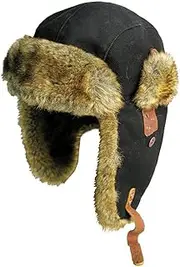 [Kakadu Traders Australia] Canvas Winter Rabbit Fur Aviator Outdoor Trapper Trooper Pilot Ski Hat Black