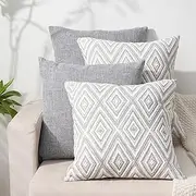 HPUK Decorative Pillow Covers Couch Throw for Couch, Sofa, Bed, 18x18 Inch Set of 4 Polyester Farmhouse Covers, Grey