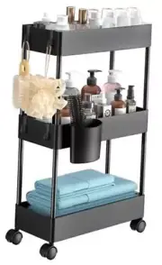 Slim Storage Cart with Wheels, Bathroom Cart Organizer Bathroom Storage Black