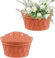 Bvizyelck Wall Mounted Planter, Railing Plant Baskets Set of 2, Decorative Plant Pots Wall Mounted Decoration for Indoors, Balcony and Garden