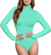 [Caihoyu] Mint Green Solid Color Pure Plain long sleeve Going Out Tops for Women Womens Shapewear Bodysuit Sexy Tops for Women Going Out High-Neck, Color 3