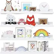 4 Pack Wall-Mounted Bookshelf White Floating Book Shelves for Wall Decor and Storage Picture Ledge Shelf Organizer for Bathroom, Bedroom, Livingroom Decor (White)