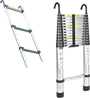 Telescoping Ladder 5M/16.5ft Aluminum Extension Folding Ladder with 2 Hooks, Portable Heavy Duty Multi-Purpose Telescopic Ladder with Slip-Proof Feet