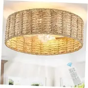 0138-4H Handwoven Rattan Caged Boho Ceiling Fans with Lights Remote Control