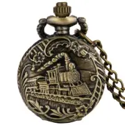 Small Locomotive Train Design Quartz Analog Pocket Watch + Chain for Men Women