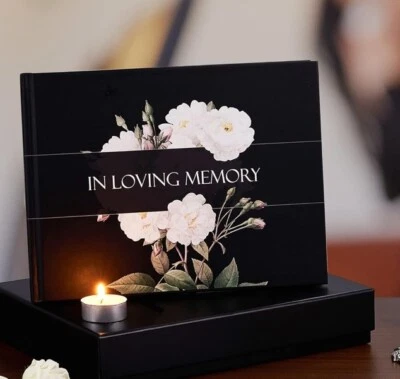 White Rose Memorial Service Guest Book In Loving Memory Funeral Registry Book