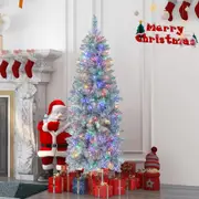 Cotway 1.5m Pre-lit Christmas Tree 343 Branch Tips Hinged Pencil Tree 190 LED Xmas Decor w/Foldable Metal Stand Home Office