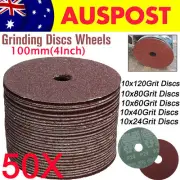 50X 100mm 4" Fibre Sanding Grinding Discs Wheels mixed 24-120 Grit Angle Grinder