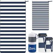 BonGu 2 Pack Beach Towel Set 180x80cm & 60x38cm Microfiber Travel Towels Super Absorbent Compact Lightweight Quick Dry Towels for Beach Pool Bath Sand Free Beach Towels (Navy Blue)