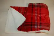 Plush Blanket RED PLAID MICROLIGHT BERBER THROW Sherpa One Side 50x60 INCH