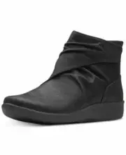 Clarks Cloudsteppers Sillian Tana Black Lightweight Ruched Ankle Zip Boot Size 3