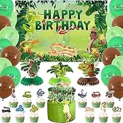 Snake Birthday Party Decorations - Snake Party Supplies including Happy Birthday Backdrop, Spirals, Cake Toppers, Table Centerpieces, Balloons (BJ)
