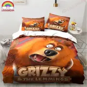 v2132 Bed Sheets Cartoon Grizzy and The Lemmings Bedding Set King Twin Double Child Bedding Set Mircofiber or Polyester Duvet Cover Set 3-Piece Beddin