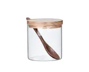 Seasoning Box Wood Lid Cooking Tools Glass Sugar Milk Powder Spices Storage Case for Home