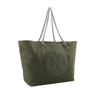 二手商品9.5成新_TORY BURCH Ella 再生尼龍鏈帶托特包(橄欖綠)